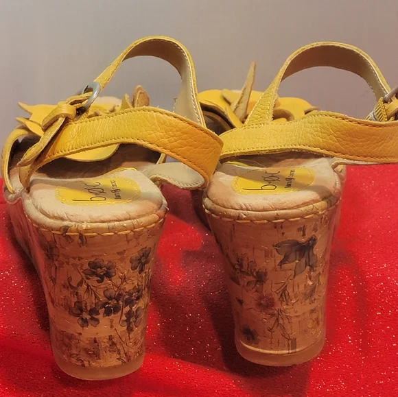 Boc Born 7 Concept Leather Yellow Slingback Floral Cork Wedge Flower Sandal - Picture 6 of 11